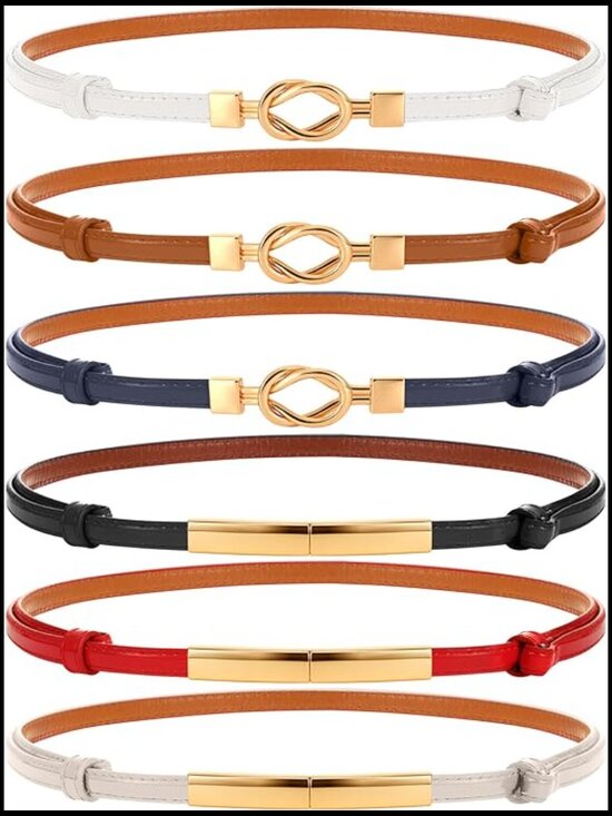PU Leather Skinny Belt Adjustable Waistband with Metal Buckle main image 6